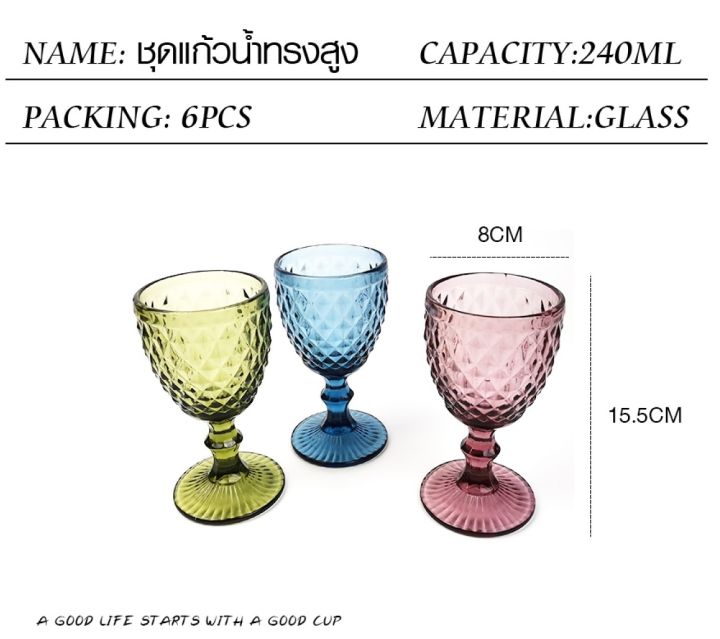 ชุดแก้วน้ำทรงสูง-240มล-6ใบ-แพ็ค-แก้วน้ำ-แก้วกาแฟ-แก้วคาเฟ่-แก้วไวน์-แก้วนม-แก้วชานม-แก้วน้ำผลไม้-แก้วสไตล์แขก-อินเดีย-แก้วบนโต๊ะอาหารglass
