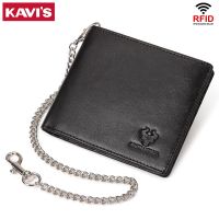 New Fashion Genuine Leather Wallets Anti-theft Chain Women Purse High Quality Credit Card Holder with RFID Protection for Men