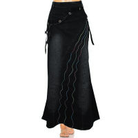 Vintage Women Jeans Long Skirt Gothic Fashion Women Casual Denim Skirt Back Slit Skirt Elastic Pull on Skirt Slim Pleated Skirt