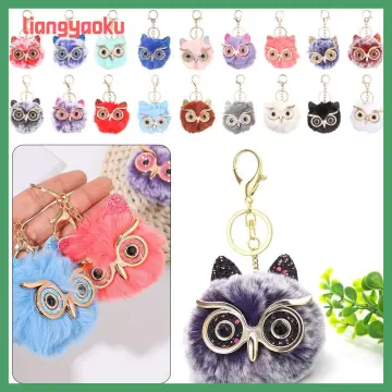 Puffball Owl Faux Fur Pom Pom Keychain Handbag Purse Jewellry Holder  Keyring Backpack Pendants