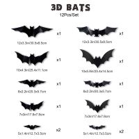 สติกเกอร์3D ผีค้างคาวขนาดใหญ่12ชิ้นบนกำแพงของตกแต่งฮาโลวีนสำหรับบ้านห้องเด็กห้องนอนงานปาร์ตี้ศิลปะการตกแต่งสติกเกอร์ติดผนัง