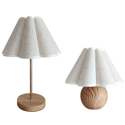 Simple Designs Wood Table Lamp with 3 Color lamp, Korean style White Linen Round Bedside Desk lamps for Home Bedrooms decoration