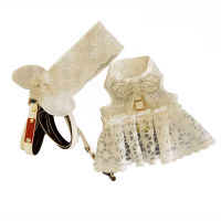 Princess Dog Dress Harness Leash Set Luxury Design White Couples Wedding Dress Summer Pearl Bow Puppy Lace Dresses Vest Harness