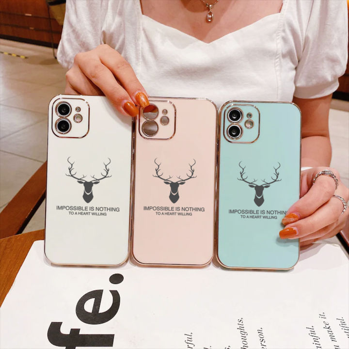 serpens-สำหรับ-oppo-a59-f1s-ฟรีสายคล้องการ์ตูน-elk-deer-ที่ใช้ตกแต่งภายนอกกวางเรนเดียร์ขอบสี่เหลี่ยมชุบเคสโทรศัพท์ชุบหรูหราเคสโทรศัพท์นิ่ม