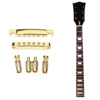 1 Set Gold Plated Guitar Bridge Locking Tune-O-Matic Tom Bridge and Tailpiece Set with 1 Set Electric Guitar Neck