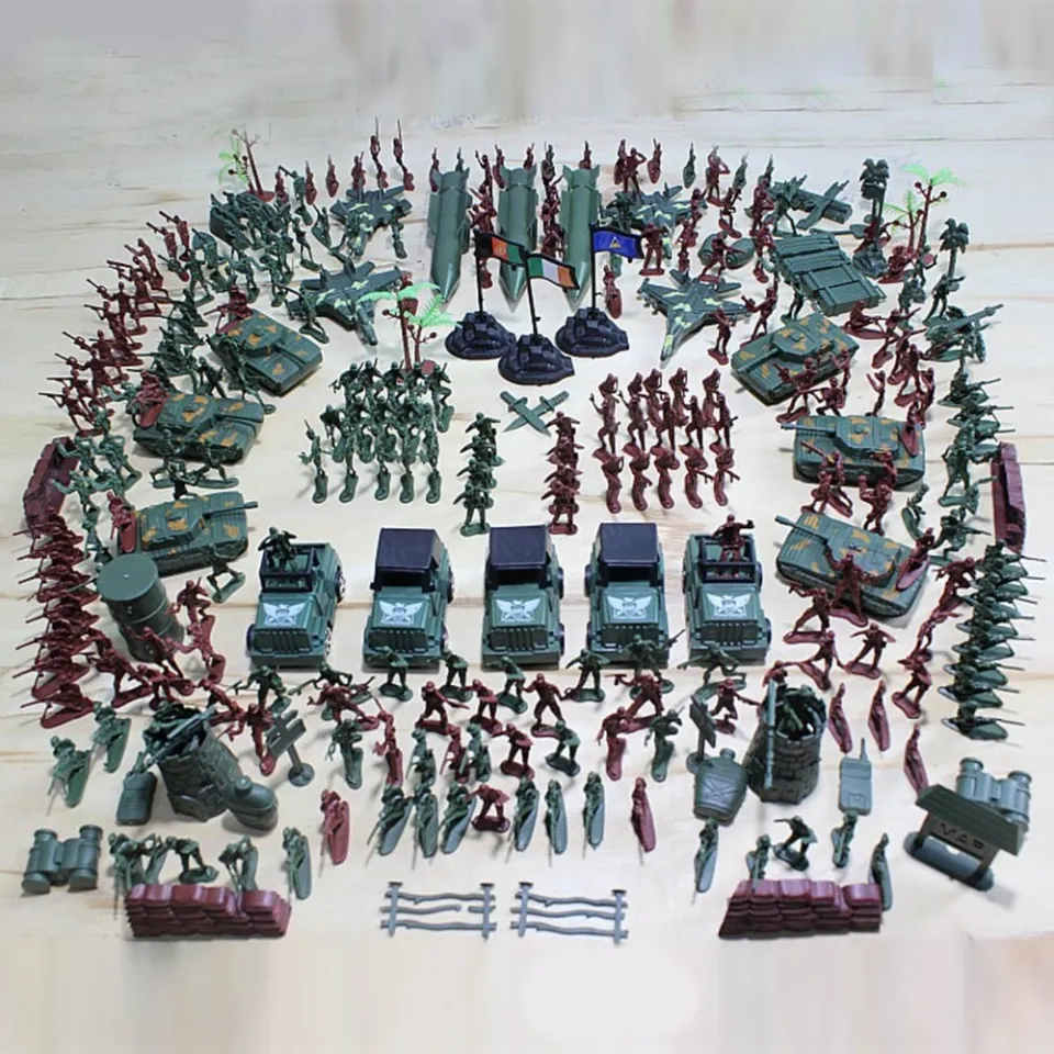 Kids 307Pcs Plastic Military Soldier Army Base Model Army Men Figures  Battle Group Weapon Accessories Playset Children Toys