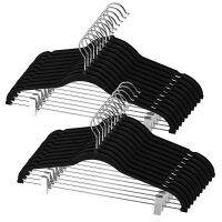 12 Pcs Adult Pants Rack Flocking Hanger with Clip Non-Slip Clothing Store Shelf Drying Rack Plastic Hanger