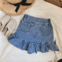 2021Fashion Baby Girl Casual High Waist Jean Skirt Tight Ruffle Toddler Child Cotton Denim Skirt Summer Baby Clothes 1-10Y