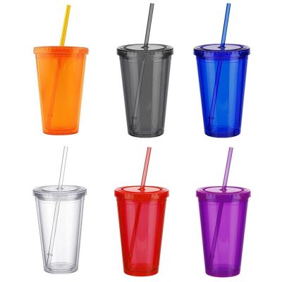 500ml Travel Mug With Straw Reusable Smoothie Plastic Iced Tumbler Double walled Ice Cold Drink Coffee Juice Tea Cup