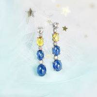 Sapphire Diamond Earrings ต่างหูเพชรแชฟไฟร์ ประดับด้วยเพชรแท้ และไพลินธรรมชาติ ตัวต่างหูทองขาว18k
