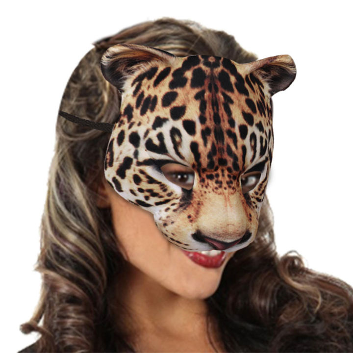 ผ้าพันคอหน้ากากแฟนซีครึ่งหน้าลายเสือดาวสัตว์แมวครึ่งหน้ากากคอสเพลย์หน้ากากสำหรับฮาโลวีน