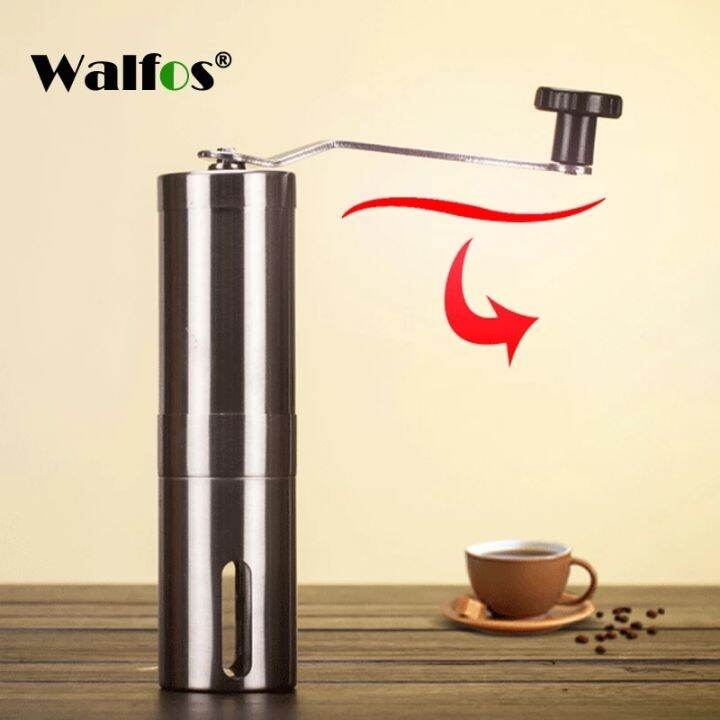 WALFOS Silver Coffee Grinder Mini Stainless Steel Hand Manual Handmade