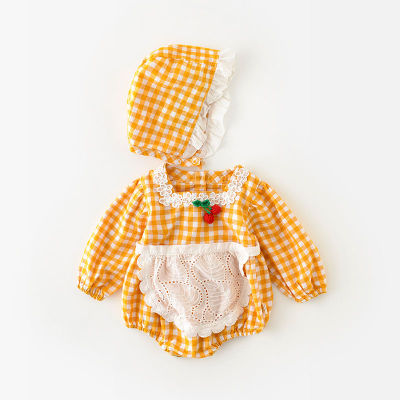 MILANCEL  Autumn Baby Clothes Newborn Clothes Plaid Bodysuit And Hat Infant One Piece