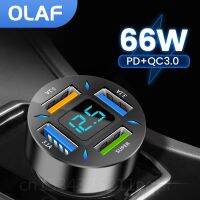 66W 4 Ports USB Car Charger Fast Charging PD Quick Charge 3.0 USB C Car Phone Charger Adapter For iPhone 14 13 Xiaomi Samsung