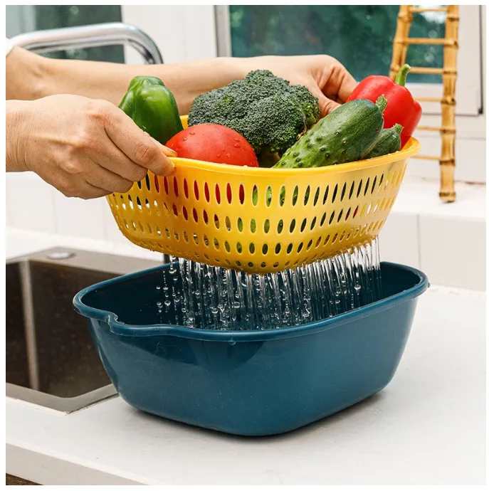 Drain Basket Double-Layer Vegetable Washing Basket Kitchen Basin