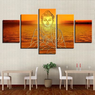 ∈ Wall Art กรอบรูป Modular HD พิมพ์สมัยใหม่บนผ้าใบ 5 แผงพระพุทธรูปห้องนั่งเล่นภาพวาดนามธรรมโปสเตอร์ตกแต่งบ้าน