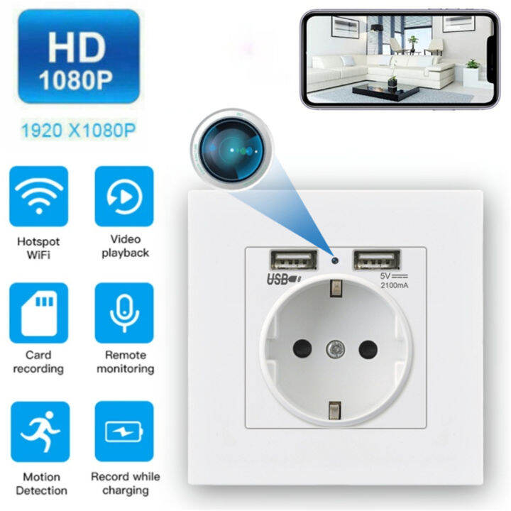 Eu Plug 24/7 Hd Socket Base Mini Camera Wifi Power Outlets Wireless