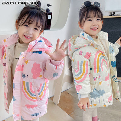 BAOLONGXIN เสื้อผ้าเบาะลงเด็ก,ฉบับภาษาเกาหลียาวปานกลางเด็กชายเด็กหญิงเสื้อผ้าบุนวมหนาน่ารัก