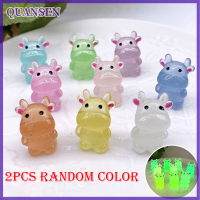 QUANSEN 2pcs Luminous Chinese Zodiac CALF ornament การ์ตูน OX Bull ตุ๊กตาตกแต่งภูมิทัศน์ขนาดเล็กตุ๊กตาของเล่นขนาดเล็ก