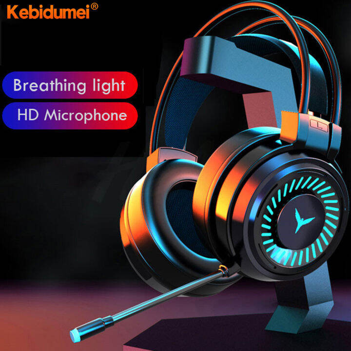 Kebidumei Gaming Headphone Colourful Breathing Wired Headphones With