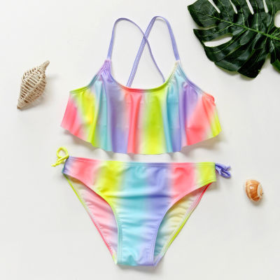 Swimsuit for kids girls Girls tie-dye Printed Bikini Suit With Ruffled Frills Childrens Split Swimsuit