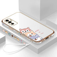 (ฟรี) เคสโทรศัพท์Vivo V23E กรณี V23E 5G ปลอก V23 5G โทรศัพท์กรณีสุนัขการ์ตูนน่ารักขอบสแควร์รูปแบบปลอกชุบโทรศัพท์หรูหราเปลือกนุ่ม