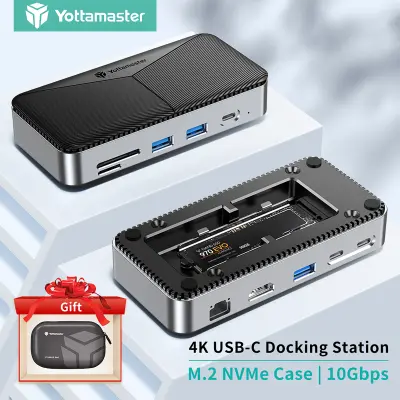 【ของขวัญฟรี】Yottamaster USB C Docking Station 4K 60Hz HDMI with 10Gbps M.2 NVMe SSD Enclosure Multifunction ประเภท C ฮับ PD 100W USB3.2 Ethernet เครื่องอ่านการ์ด ความเร็วสูง OTG อะแดปเตอร์ Splitter สำหรับ MacBook Air Pro คอมพิวเตอร์ แล็ปท็อป อุปกรณ์เสริม