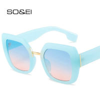 SO &amp; EI-Gafas De Sol Cuadradas Y Coloridas Para Hombre Y Mujer,Lentes De Sol Con Degradado UV400,สี Azul Y Rosa