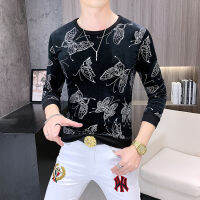 สีดำหรูหรา Velour เสื้อยืดบุรุษกำมะหยี่ฤดูหนาวท็อปส์แฟชั่นผู้ชายผีเสื้อสไตล์หรูหราเสื้อสวมหัว