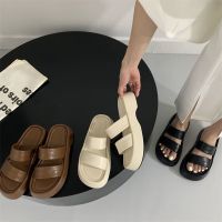 CODai424839 ?Spot goods? Womens casual outer wear one-word slippers womens Korean version thick bottom heightening sandals wear-resistant beach non-slip sandals