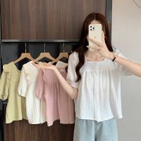 เสื้อเชิ้ตแขนสั้น คอสี่เหลี่ยม ทรงหลวม สีพื้น เข้ากับทุกการแต่งกาย 65232 V723