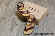 ZEPPA chính hãng - Da bò thật 100% - Sandal xỏ ngón chéo màu nâu MS SN2