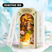 Robotime Rolife Falling Sakura Book Nook พร้อมไฟประกอบง่ายตกแต่งบ้าน Booknook ของขวัญที่ดีที่สุดสำหรับครอบครัวเด็ก TGB05