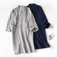 Autumn 100 Cotton Crepe Robes Women Thin Japanese Kimono Bathrobe Solid Half Pijamas Sleep Tops Loose and Soft Dressing Gown