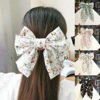 【CW】 Silk Bow Hairpins Printed Floral Hair Stain Barrettes Accessories for Wedding