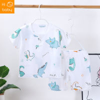 Summer Childrens Bourette Suit Boys and Girls Thin Cotton Thick Pajamas Short-Sleeved Suit Air Conditioning Clothes Pajamas