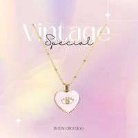 Vintage pink evil eye necklace สร้อยคอสเเตนเลส สไตล์วินเทจ หัวใจพาสเทล ตาปีศาจ ความรัก S52