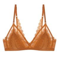 《Be love shop》Sexy French Lingerie Deep V Lace Triangle Cup Bra Mesh Patchwork Thin Cotton Lined Cross Backless Wireless Bra Underwear Women