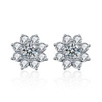 New 0.5 Ct Moissanite Personalized Stud Earrings S925 Silver Sun Flower Earrings Female Wild Engagement Gift