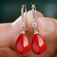 Exquisite Fashion Silver Color Water Imitation Pearls Drop Earrings for Women Shiny Red Green Round Imitation Pearls Earrings