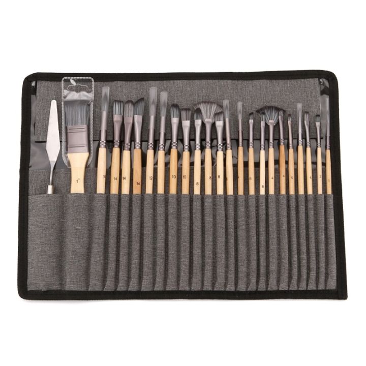 24Pcs Paint Brushes Artist Flat Nylon Brush for Canvas Painting