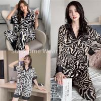 COD SDFGDERGRER Extravagance Color Insert Animal Zebra Graffiti Print pajama terno for woman Casual Style Loose High Quality Silk Pajamas Soft Wanita