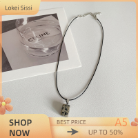 Lokei สร้อยคอจี้หินแนววินเทจสร้อยคอทรงหัวใจสีพีชสี่เหลี่ยมแบบเรียบง่ายเชือกคล้องคอสีดำสำหรับผู้หญิงผู้ชายเครื่องประดับ