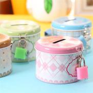 1PC Round Cute Coin Box Piggy Bank Money Box with Lock and Key Metal