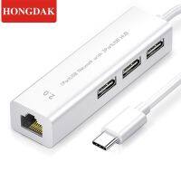 ✜♛ HONGDAK 4 in 1 Hub USB 2.0 C Rj45 Adapter สำหรับแล็ปท็อปพีซีคอมพิวเตอร์อะแดปเตอร์ PD 4 พอร์ต Dock Station RJ45 Notebook Type-C Splitter