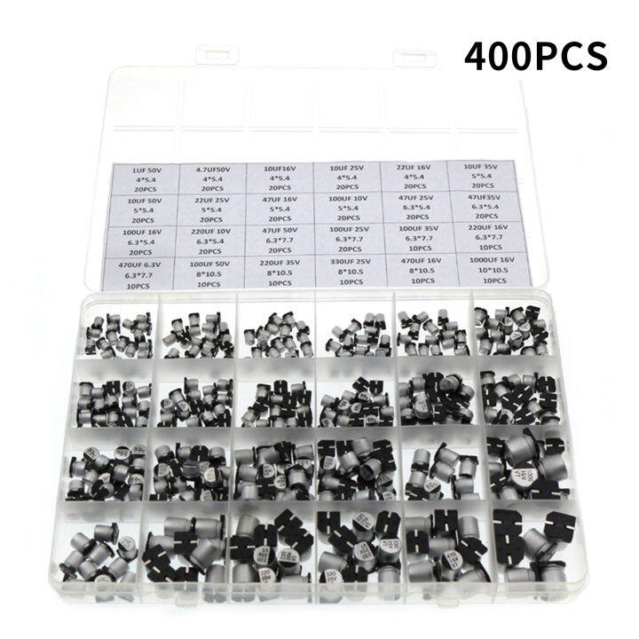 400pcs-24value-electrolytic-capacitor-assortment-kit-1uf-1000uf-6-3v-50v-aluminum-assorted-capacitors-with-storage-box