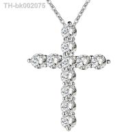 ◐ Silver Plated Cross Pendant Necklace Full Inlaid Zircon Shining Crystal Wedding Jewelry For Women Christmas Present For Family