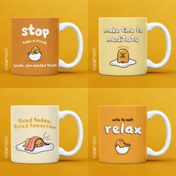 Sanrio Gudetama Late Night Snack Ceramic Soup Mug With Vented Lid 24  Ounces