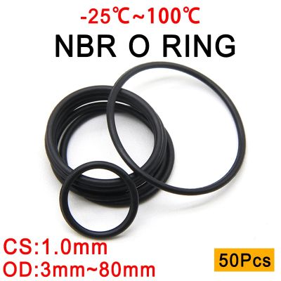 50pc NBR O Ring Seal Gasket Thickness CS 1mm OD 3~80mm Nitrile Butadiene Rubber Spacer Oil Resistance Washer Round Shape Black Gas Stove Parts Accesso