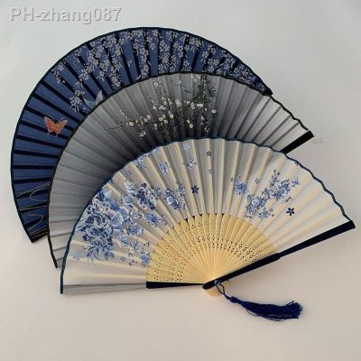Chinese Folding Fan Vintage Style Silk Japanese Pattern Craft Gift Home Decoration Ornaments Wooden Shank Classical Dance Fan